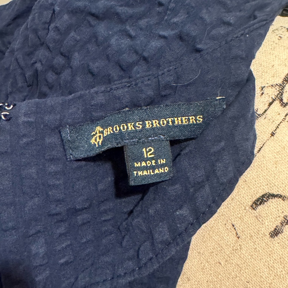 Brooks Brothers Navy Textured Short Sleeve Belted Dress - Picture 9 of 14